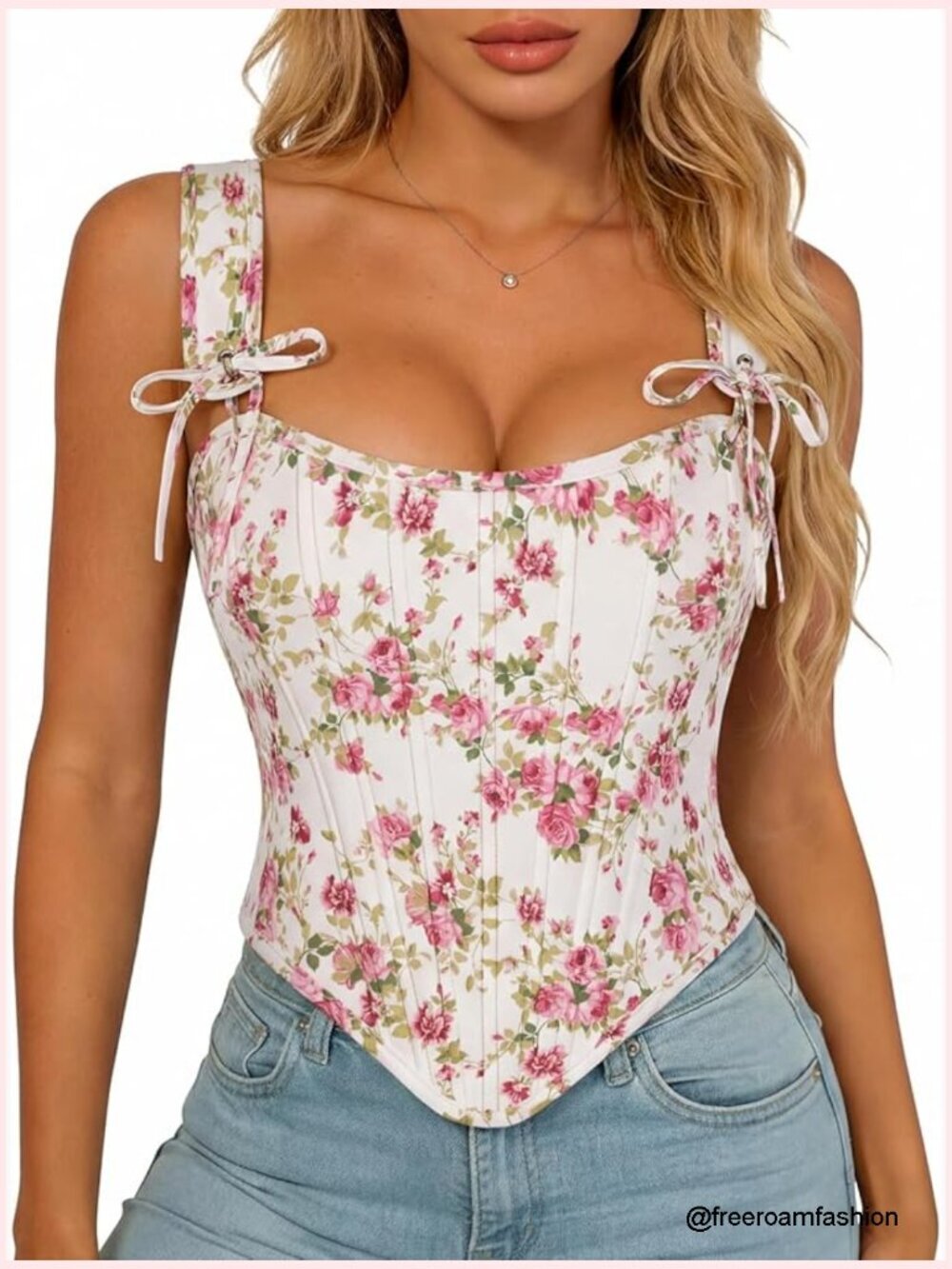 Renaissance Floral Corset Top Boned Lace Up Bustier Slim Fit